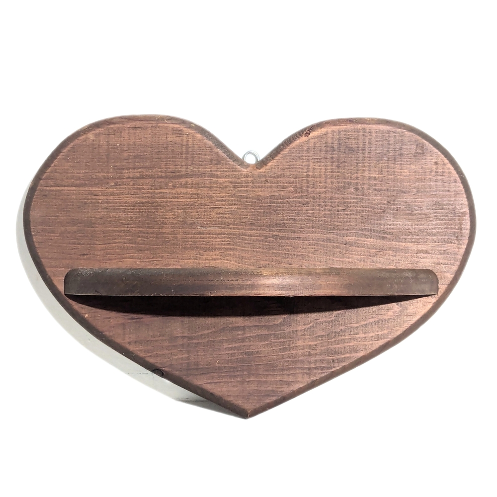 Vintage Wood Heart Shelf Small Wood Heart Shelve Knickknack Shelf Rustic 90s - Picture 1 of 6